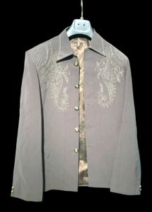 Embroidered Gray Blazer