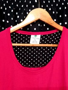 Comfy Pink &amp; Black Polka Dot Nightsuit cord set