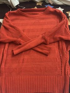 Mustard Sweet Shirt With Orange Crochet Top
