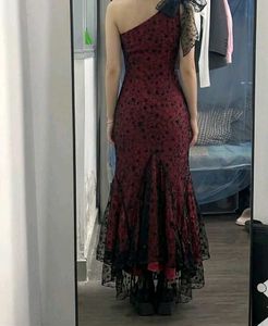 y2k Elegant Red Black Lace Dress