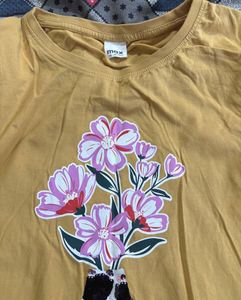 Mustard Yellow T-Shirt with Floral Vase