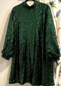 H&amp;M Sparkly Emerald Green Mini Dress