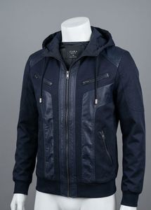 ZARA Men's Navy Blue Hooded Jacket
