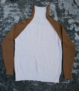 Unisex Knit Cream and  Brown Turtleneck Sweater