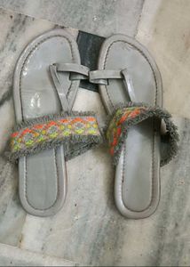 Stylish Grey & Embroidered Flat Sandals