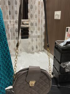 Stylish Brown Quilted Round Sling Bag for Women