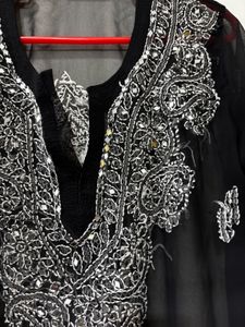 Black Embroidered Sheer Kurta