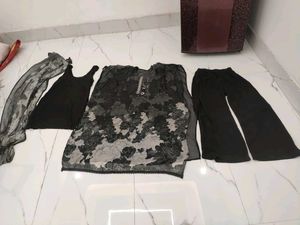 pakistani Gray Floral kaftan Kurta Set