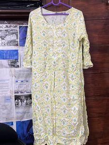 Avaasa Yellow Printed Kurta with Embroidery