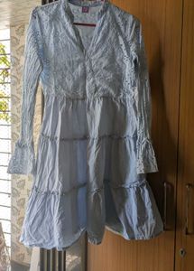 Light Blue Embroidered Tiered Dress