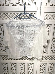 💝Sheer White Lace Crop Top D