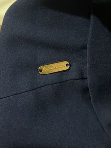 women's navy blue long-sleeve wrap-style blouse/to