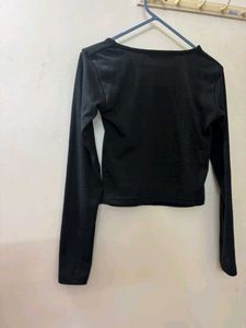 Black Square Neck Long Sleeve Top