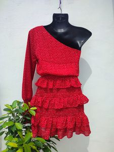 SABO Beautiful One Shoulder Polkadot Dress