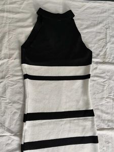Black &amp; White Striped Bodycon Dress