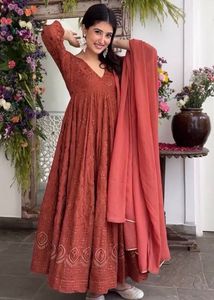 Elegant Rust Anarkali Kurta Set