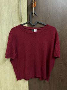 H&amp;M Maroon Short Sleeve Knit Top