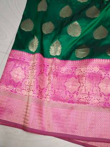 Very Beautiful Green And Pink Pattu Saree