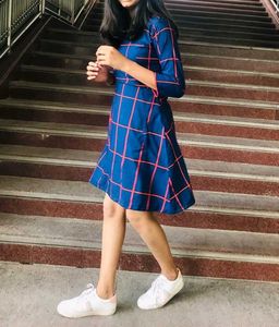 Chic Navy &amp; Red Plaid Fit &amp; Flare Dress