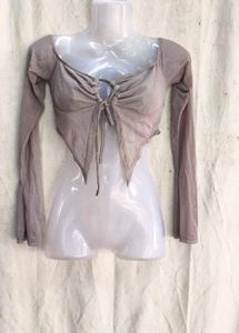 50209. Sheer Tie-Front Crop Top