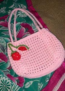 Cute Pink Crochet Strawberry Bag