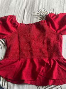 Vibrant Red Peplum Top