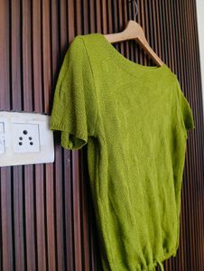Lime Green Knit Top with Drawstring