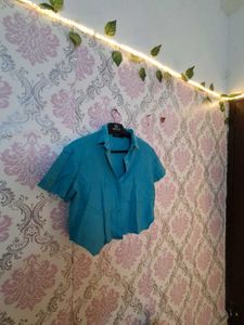 Blue Short Sleeve Button-Up Shirt