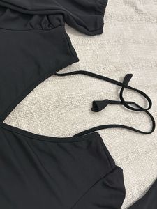 Black Wrap Crop Top with Long Sleeves