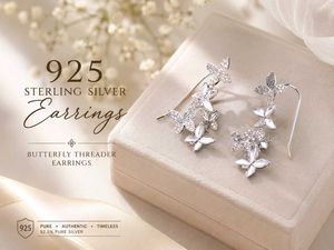 92.5 Sterling Silver Butterfly Threader Earrings