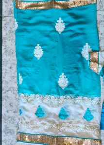 Elegant Blue &amp; White Saree