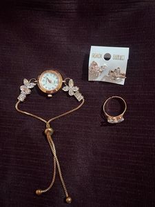 Elegant Women's Watch, Ring &amp; Earrings Set