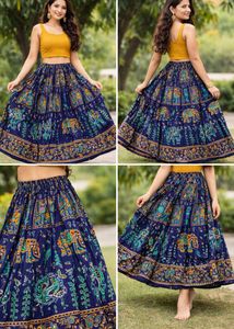 Boho Elephant Print Blue Skirt