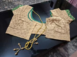 Beige Brocade Blouse with Peacock Embellishment