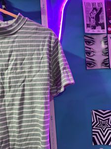 Striped Mock Neck T-Shirt