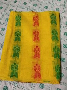 Vibrant Yellow Saree with Floral Border