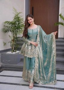 Elegant Teal Embroidered Kurta Set