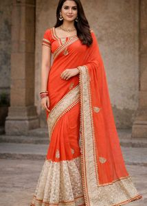 🇳🇿💫🎀Elegant coral Saree with Intricate