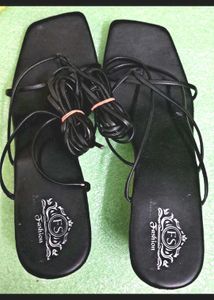 Strappy Black Tie-Up Block Heel Sandals