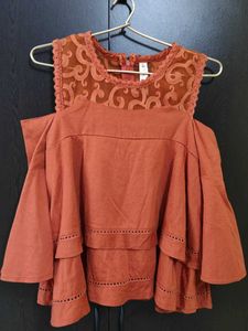 Trendy Cold Shoulder Ruffled Top