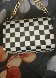 Checkered Clutch with Gold Chain