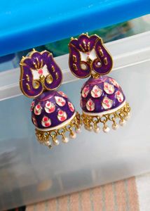 Purple Enamel Jhumka Earrings