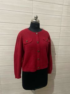 Chic Red Button-Up Cardigan