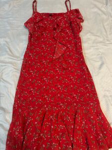 Red Floral Print Summer Dress