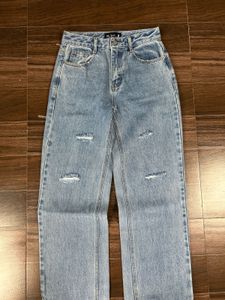 Light Wash Ripped Wide Leg Jeans