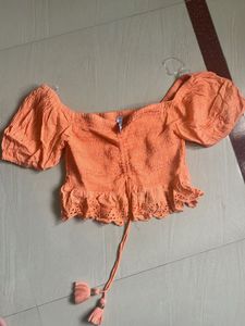 Orange Off-Shoulder Puff Sleeve Top