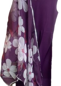 New Elegant Purple Kurta with Floral Dupatta