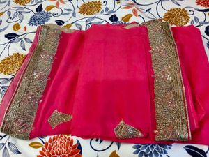 Vibrant Pink Saree with Embellished Border