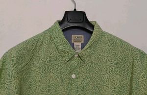 LLBean Men's Green Print Short Sleeve Shirt