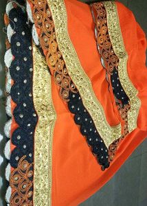 New Orange &amp; Black Embroidered Saree With Blouse